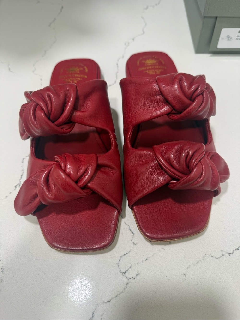 Officine Creative Red Knotted Double-Strap Slide Sandals